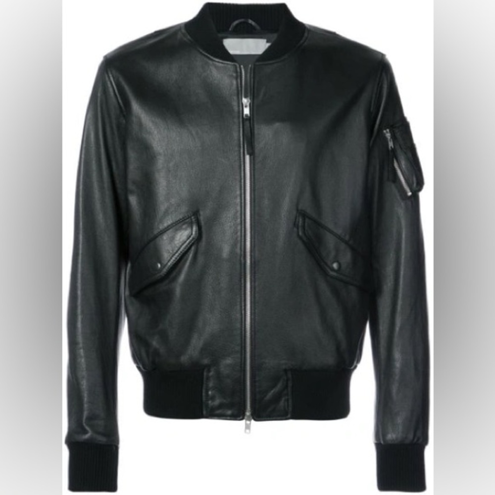 VINCE Men’s Leather Bomber Jacket In Black - Picture 16 of 16